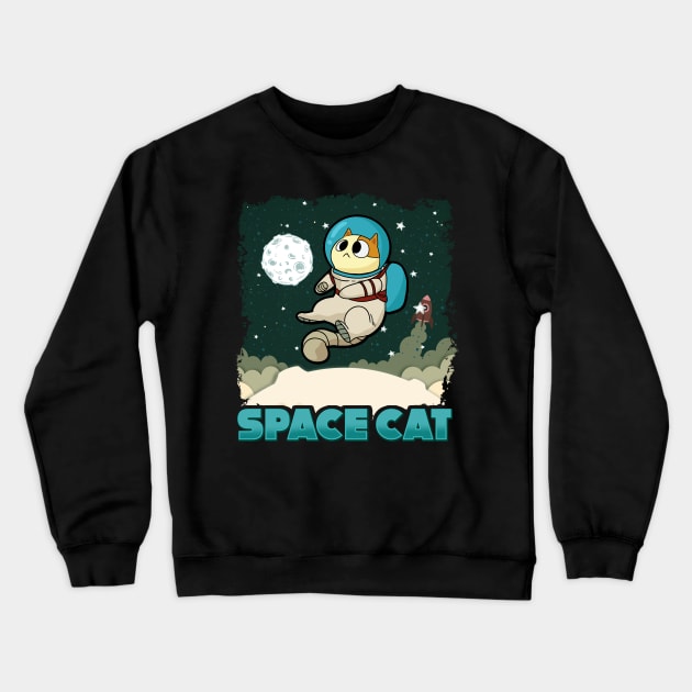 Adorable Space Cat Cute Kitty Astronaut Exploring Crewneck Sweatshirt by theperfectpresents